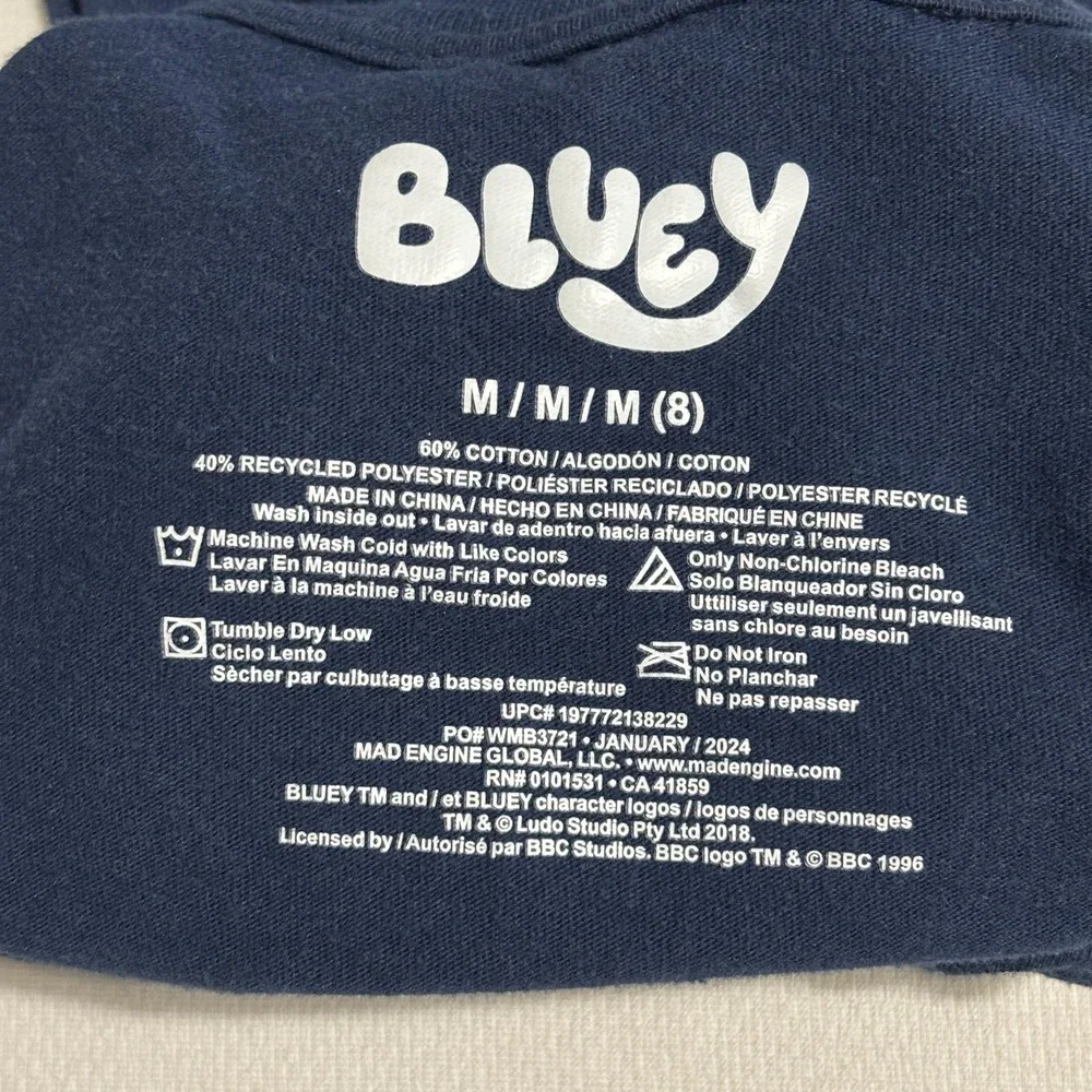 Bluey Kids T-Shirts Size 7/8 Lot of 2 Cartoon Graphic Tee Short Sleeve Christmas